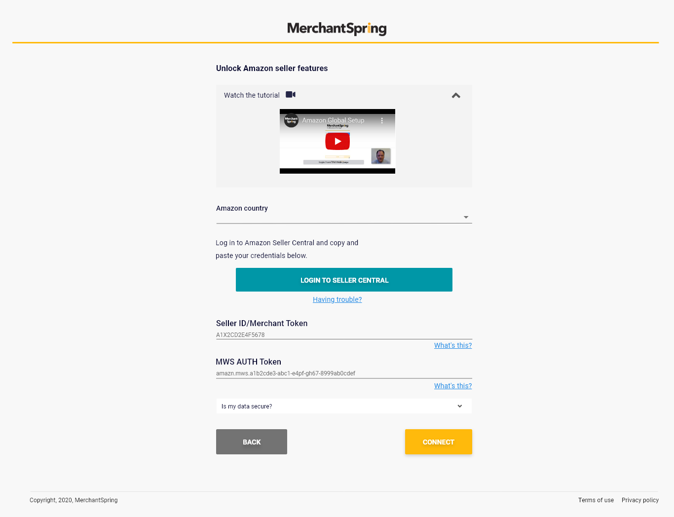 Marketplace Connection wizard